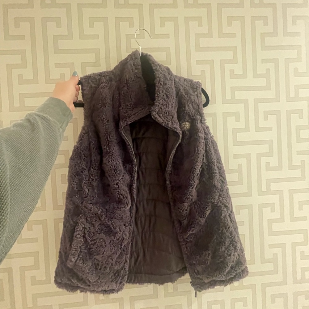 Gray reversible north face coat, size small